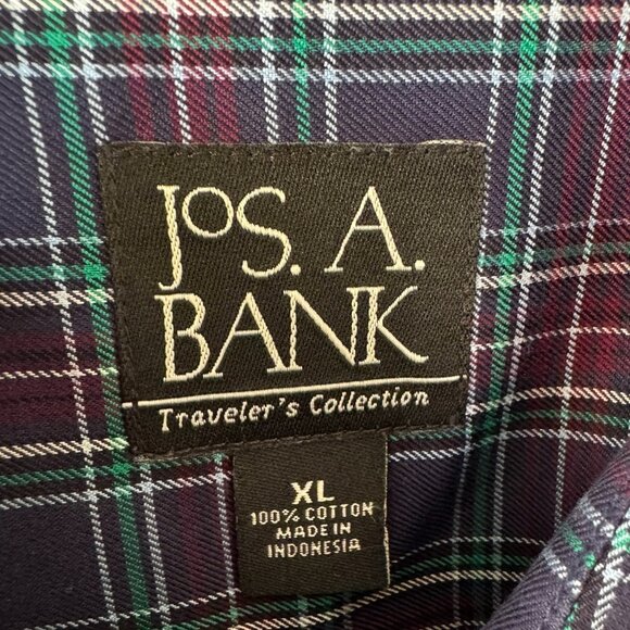 Lot of 2 Jos A Bank Mens Blue Plaid Traveler's Collection Cotton Dress Shirt XL - Picture 3 of 4